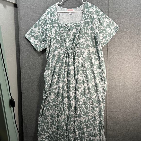 Stan Herman Printed Knit Jersey Square Neck Maxi Dress Delicate Sage X-Large - Picture 1 of 13